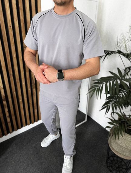 Мужской спортивный костюм с футболкой и штанами VL1016 цвет серый, размер 46/48 | Зображення 3