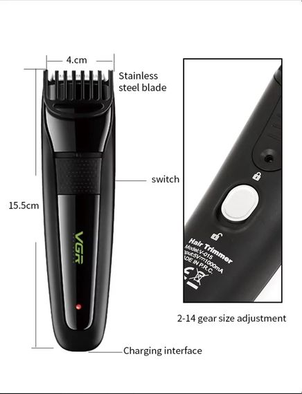 Машинка для стрижки волосся VGR V-015 Professional Black акумуляторна, 1000 мАг, 5 Вт (40949-V-015_301) | Зображення 7