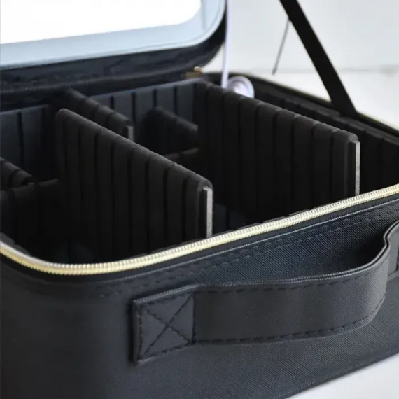 Дорожня косметичка органайзер із дзеркалом і LED-підсвіткою, б'юті-кейс з LED дзеркалом шкіряний | Зображення 4