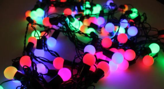 Гирлянда матовый шарик 28LED 5м (флеш) 10мм, Новогодняя бахрама, Светодиодная гирлянда, Уличная гирлянда | Зображення 1