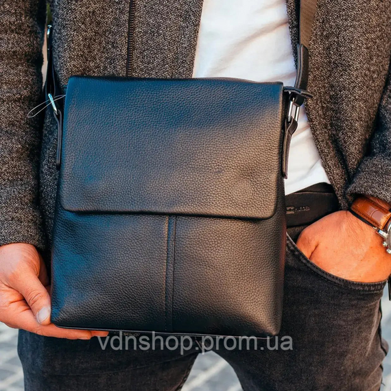 Чоловіча сумка планшет через плече 23х26х6, шкіряна барсетка Tiding Bag SK A75-181 чорна | Зображення 4