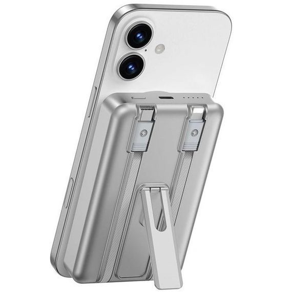 Портативний ЗП Power Bank WIWU Wi-P056 22.5W+PD20W з БЗП+iWatch with cable 10000 mAh Silver | Зображення 2