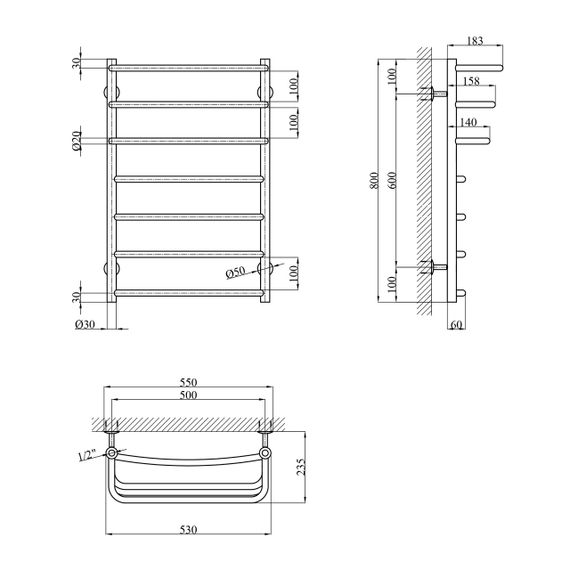 Сушарка для рушників водяна Kroner KRP Prima WT800x500-7 | Зображення 1