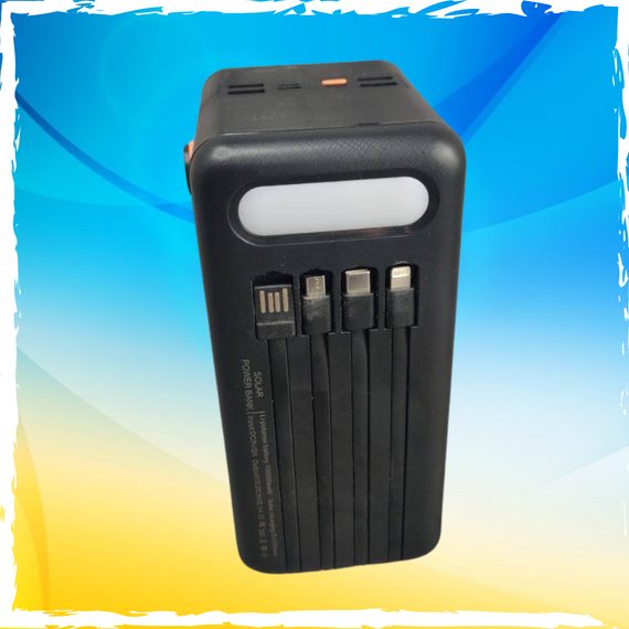 PowerBank 100000mAh, потужний павербанк 100000mAh. Сонячна батарея, LED-лампа, з кабелями | Зображення 2