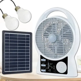 Вентилятор портативний Solar з USB, Bluetooth, MP3, FM-радіо / Акумуляторний вентилятор з LED підсвічуванням, 2 швидкості, 6Вт 5500 мАг