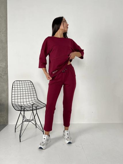 Женский спортивный прогулочный костюм с укороченными штанами NB24003 бордовый, размер 46/48 | Зображення 2