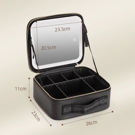 Дорожня косметичка органайзер із дзеркалом і LED-підсвіткою, б'юті-кейс з LED дзеркалом шкіряний | Зображення 9