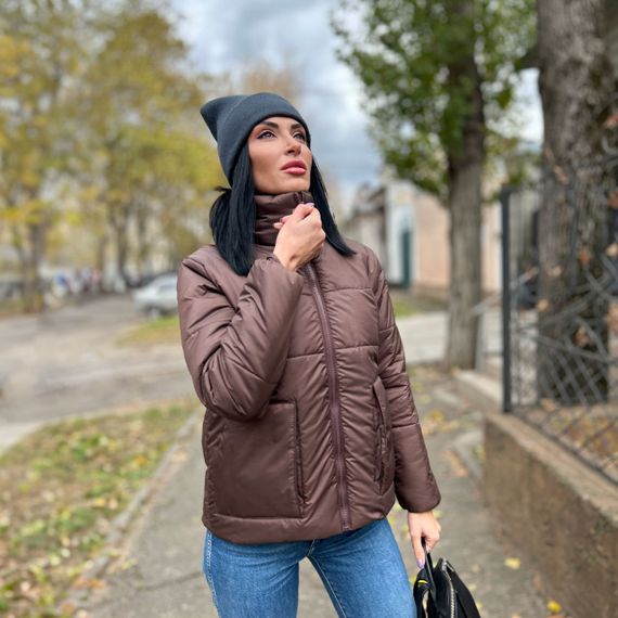 Женская демисезонная куртка короткая утепленная GF01219 цвет коричневый, размер 46/48 | Зображення 4