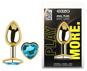 Анальна пробка з кристалом EGZO - Gold Heart Plug Aqua size S Sex Aura