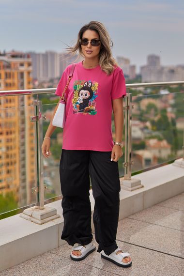 Жіноча футболка з принтом Labubu колір рожевий, розмір 50/52, GF05257 | Зображення 3