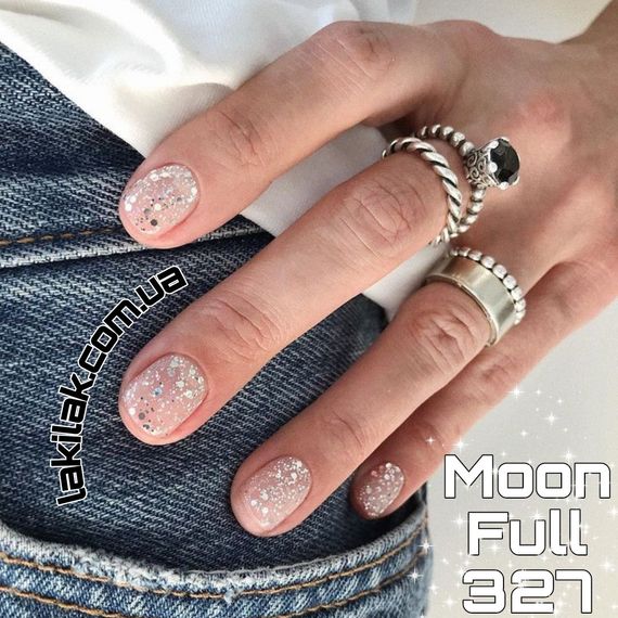 Гель-лак Moon Full №327 срібний глітерний на напівпрозорій основі 8мл