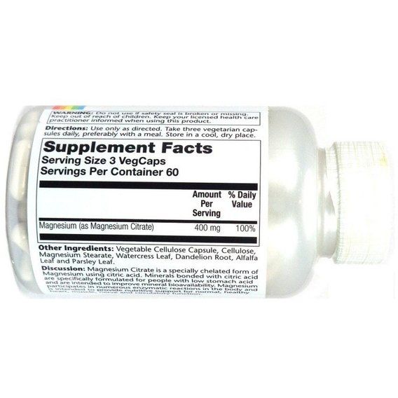 Микроэлемент Магний Solaray Magnesium Citrate 400 mg 90 Veg Caps SOR-46301 | Зображення 1
