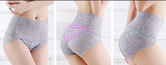 Мереживні стягувальні безшовні трусики з високою талією рожеві | Зображення 1