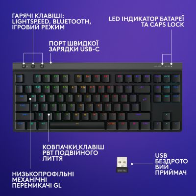 Клавиатура Logitech G515 TKL Lightspeed Tactile Bluetooth UA Black (920-012538) | Зображення 6