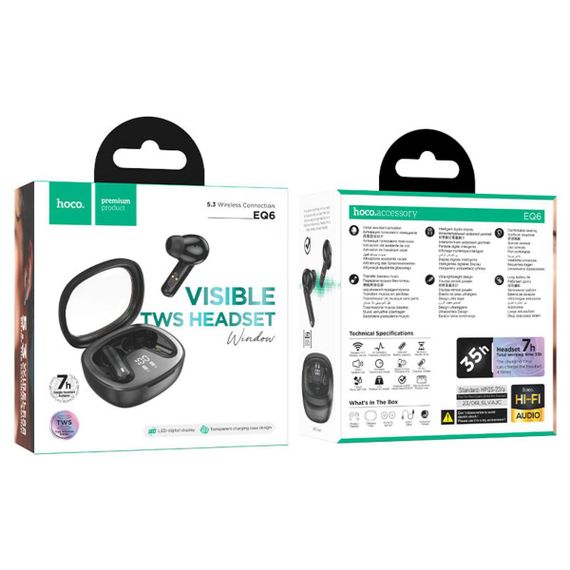 Бездротові навушники HOCO EQ6 Shadow true wireless BT headset Black | Зображення 1