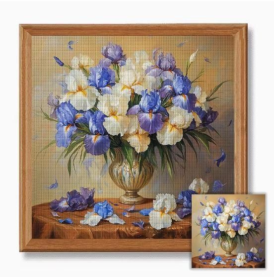 Набор для вышивки крестом JOZYSH «Ирисы» 14CT, 40x40 см, канва Аида с нанесенным рисунком | Зображення 6