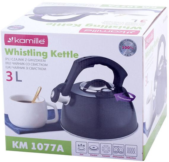 Чайник Kamille Whistling Kettle Thermo 3л з нержавіючої сталі зі свистком і термометром, чорний | Зображення 5