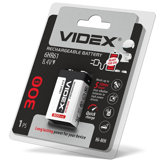 Акумулятор 9V/6HR61 NiMh 300mAh (бл-1шт) Videx