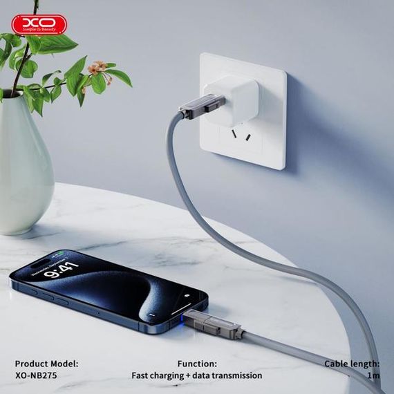 Кабель XO NB275 Zinc Alloy Silicone Type-C/USB-A to TYPE-C/Lightning - 4-in-1 - 60W - 1m Gray | Зображення 3