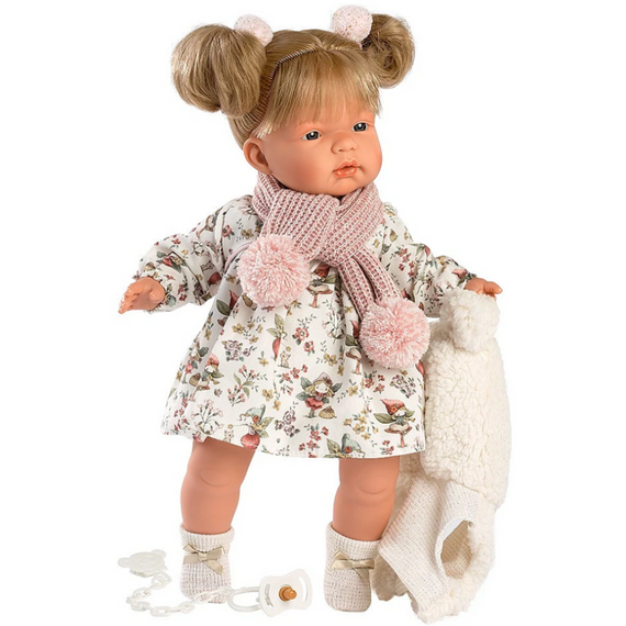 Испанская Кукла с Механизмом Llorens Плачет и Зовет Маму и Папу Виниловая Кукла Лоренс Девочка 38 см в Платье и с  Хвостиками | Зображення 1
