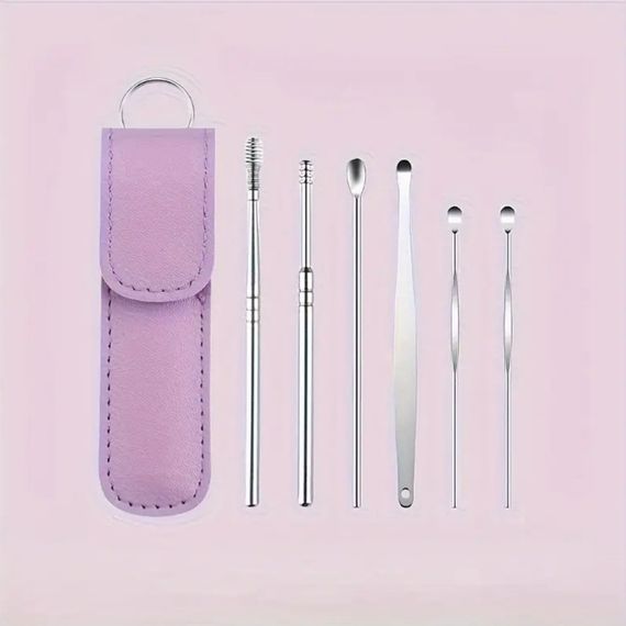 Набір для чищення вух і видалення вушної сірки із 6 інструментів. Фіолетовий
