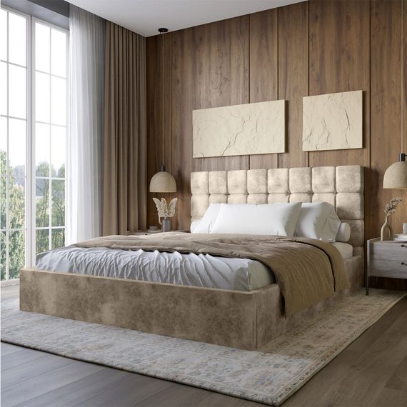 Двоспальне дерев'яне ліжко з м'яким узголів'ям LION Піксі Silk 103 (Кремовий) 180х200 см (LION-044257)