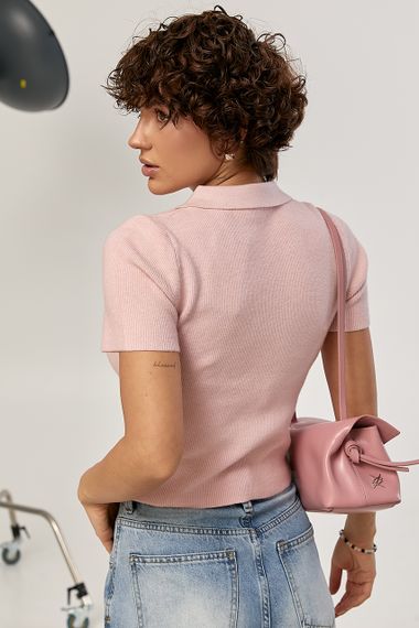 Укорочене в'язане поло - пудра цвет, ONE SIZE (є розміри) | Зображення 1