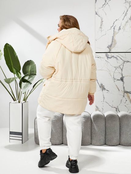 Женская теплая зимняя куртка на кулиске с капюшоном NB24035 цвет бежевый, размер 46/48 | Зображення 7