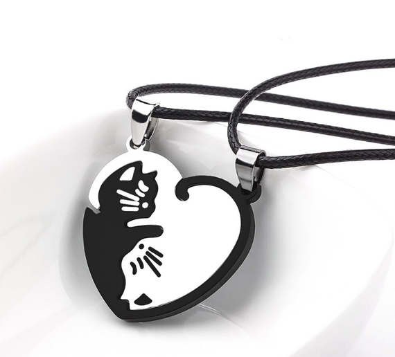 Парная подвеска Primo для двоих с кулоном "Сердце коты Инь-Янь" - Silver/Black | Зображення 1
