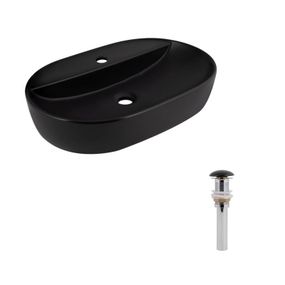 Комплект Qtap Scorpio: Раковина накладна 600x400x120 мм, Matt Black, овальна + Донний клапан Pop-up PU03