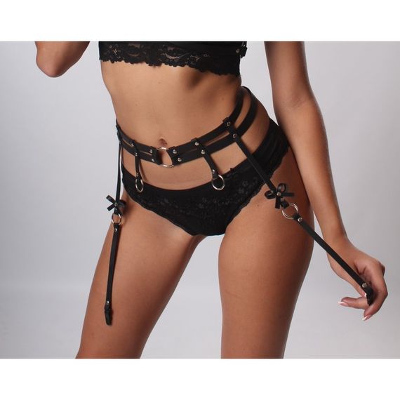 Пояс для панчох One Size S12, натуральна шкіра, чорний