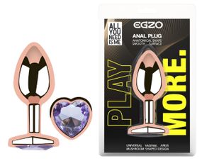 Анальна пробка з кристалом EGZO - Rose Gold Heart Plug Amethyst size S Sex Aura