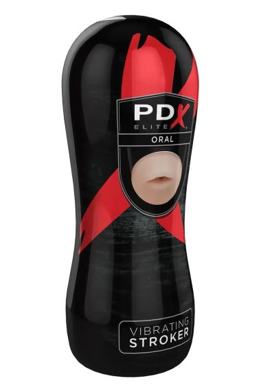 Мастурбатор-рот у чорній колбі Pipedream PDX Elite з вібрацією, тілесний Sex Aura | Зображення 2