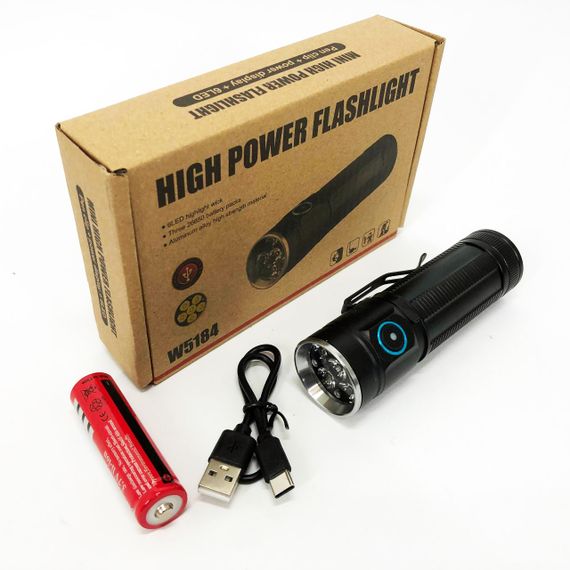 Ручний ліхтарик W5184-6XHP360, Супер яскравий ліхтарик, Суперпотужний пошуковий ручний ліхтар тактичний | Зображення 2