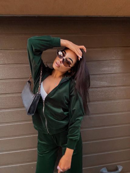 Жіночий спортивний костюм велюровий з кофтою на блискавці розмір L колір темно-зелений Vi114 | Зображення 4