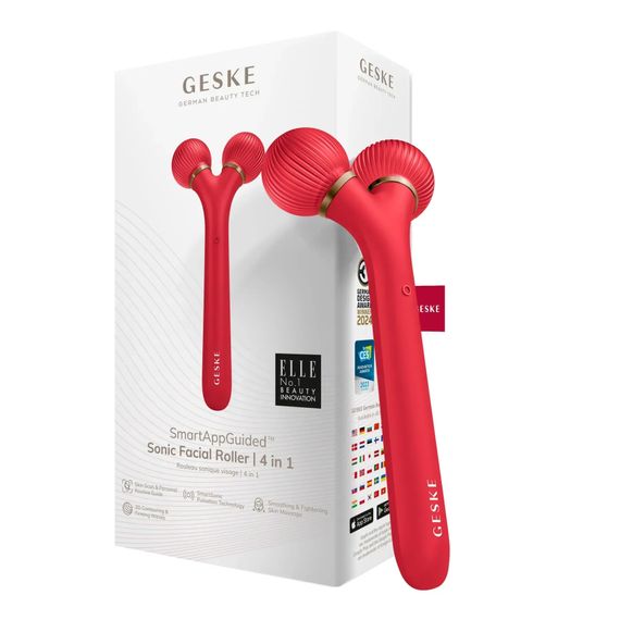 Електронний ультразвуковий ролик для обличчя GESKE Sonic Facial Roller 4в1 red