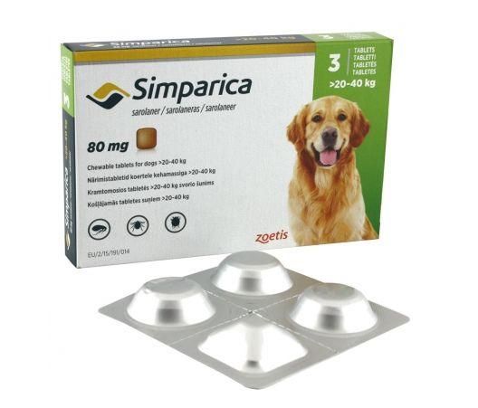 Таблетки Zoetis Simparica для собак массой 20-40 кг | жевательные таблетки от блох и клещей Симпарика - 3 шт