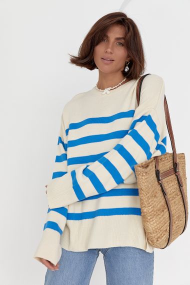 Кофта женская oversize в полоску синий цвет L | Зображення 4