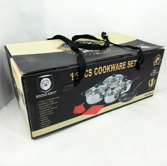 Набір каструль 11 предметів VS-1005-11 із нержавіючої сталі, FD-679 кришка скло | Зображення 5