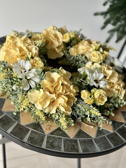 Цветочный декоративный венок на дверь Летнее утро, жёлтый, 50 см | Зображення 3