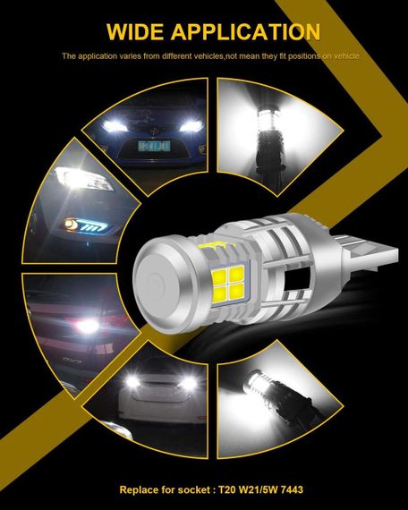 Автомобільна світлодіодна лампа KATUR 7443 T20 992 W21/5W, Безобігова заміна сигналу повороту Заднє гальмо | Зображення 3