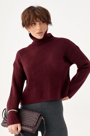 Базовий теплий гольф у рубчик - бордо цвет, ONE SIZE (є розміри) | Зображення 4