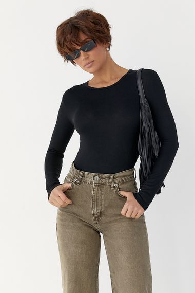 Трикотажне боді з довгими рукавами - чорний цвет, S (є розміри)