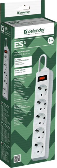 Мережевий фільтр Defender ES 5m 5 роз. White (99483) | Зображення 2