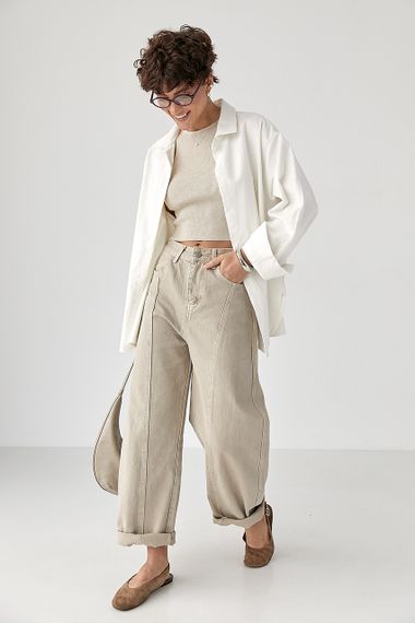 Вельветова класична сорочка - молочний цвет, ONE SIZE (є розміри) | Зображення 2