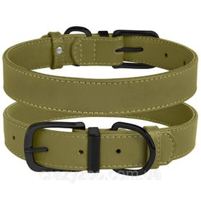 Ошейник для собак BronzeDog Premium кожаный оливковый 2.5х30-39 см 42045/T