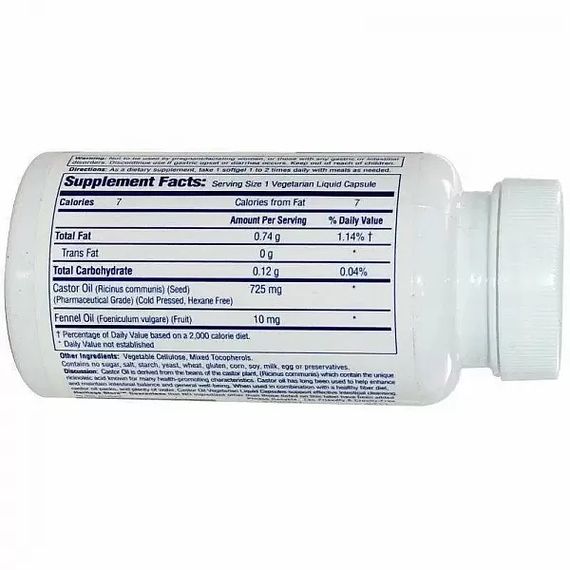 Покращення роботи кішківника Heritage Products Castor Oil 725 mg 60 Veg Caps HRP-30150 | Зображення 1