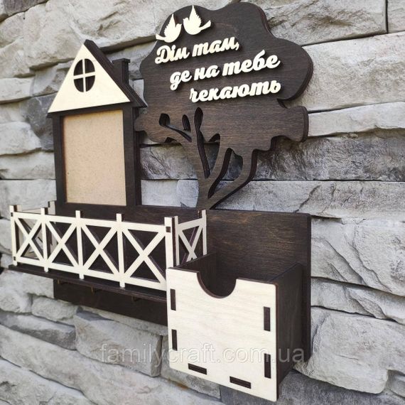 Настенная ключница из дерева Деревянный органайзер для ключей Держатель для хранения Персонализация | Зображення 3