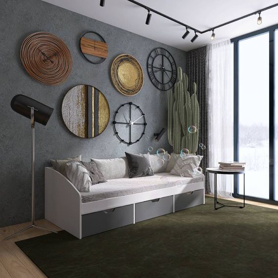 Ліжко односпальне з ящиками Еверест Комфорт 3 193х84х59 см Німфея Альба/Графіт (EVR-5739) | Зображення 1