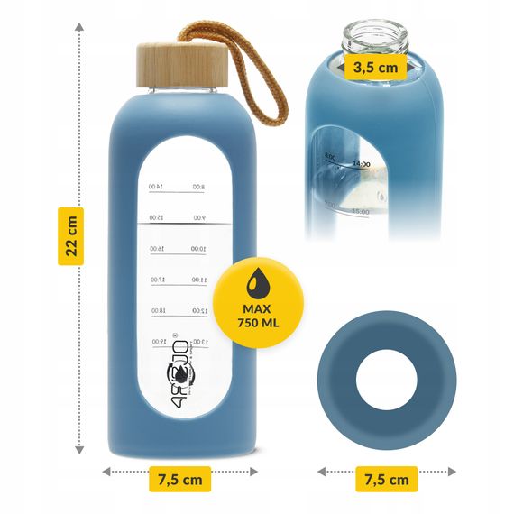 Пляшка для води спортивна 4FIZJO 750 мл скляна Blue (P-5905973404181) | Зображення 1